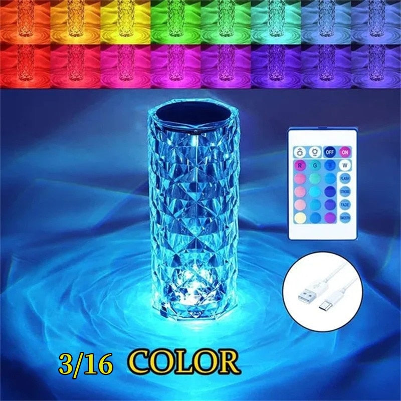 3 or 16 Colors LED Crystal Table Lamp