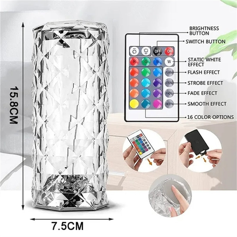 3 or 16 Colors LED Crystal Table Lamp